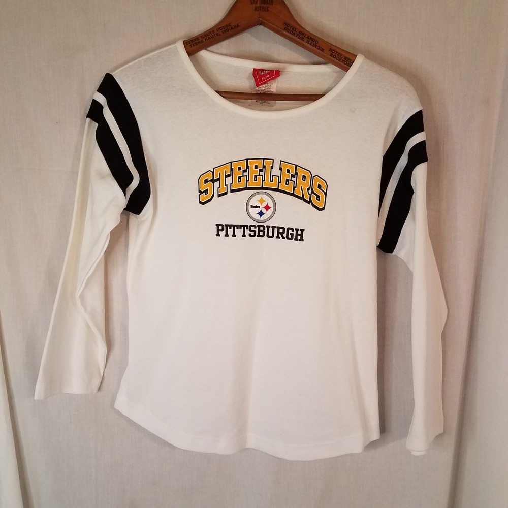 NFL For Her‎ Pittsburg Steelers Womens 3/4 Sleeve Tee Cream/Blk/Gold SZ Med EUC